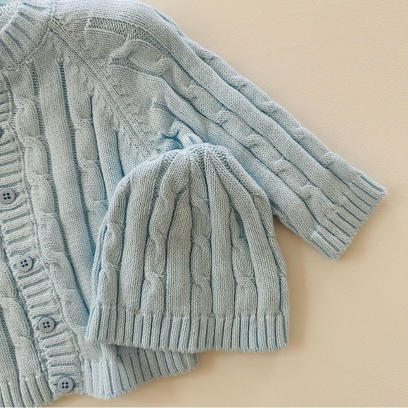 Baby Mode Boy 6-9 Months Blue Cardigan Hat Hanger Set - Picture 2 of 7
